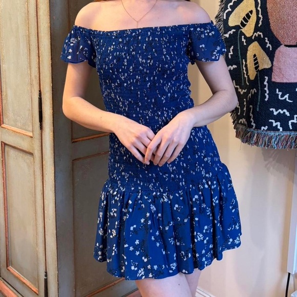 Zara Blue Floral Off-Shoulder Dress - Picture 3 of 4